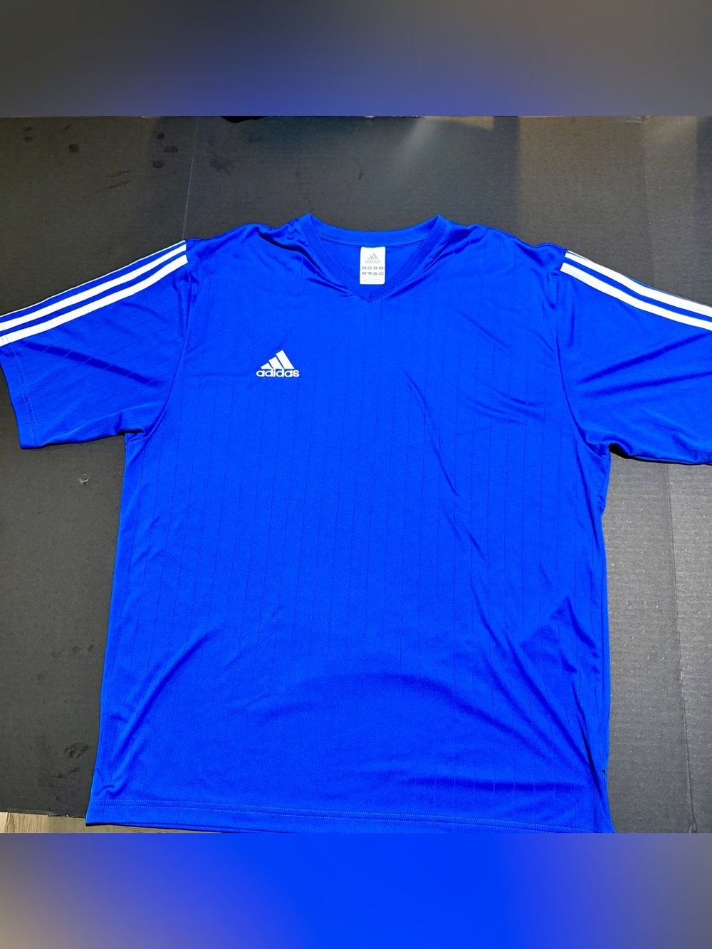 Adidas Climalite Mens Blue Soccer Jersey V-Neck Striped Training Shirt Large